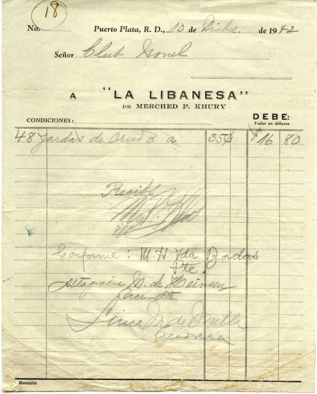 Dominican Republic 1942 Old LA LIBANESA Invoice  