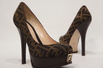 FENDI FENDISTA ZUCCA PLATFORM PUMP SHOES 38.5/8 $685  