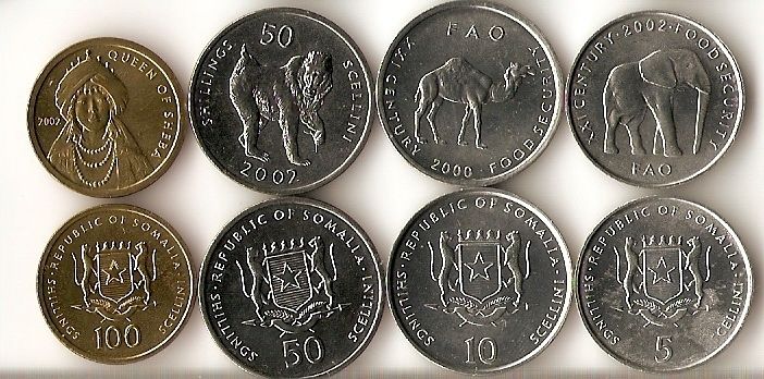 SOMALIA 4 PIECE UNC SET 5,10,50,100 SHILLINGS  