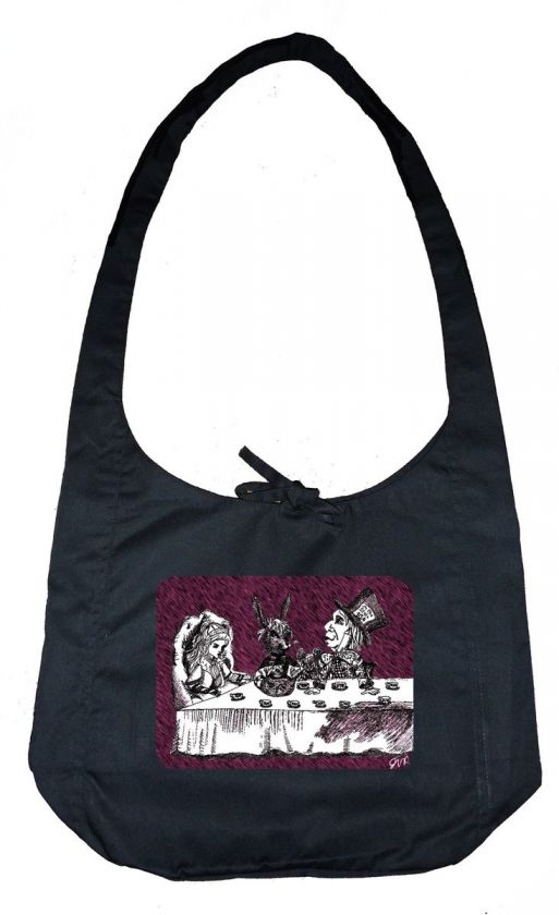 Alice in Wonderland Black Hobo Bag  Mad Tea Party TIM BURTON Inspired 