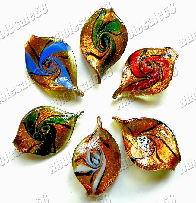 retail lots 6pcs leaf vintage lampwork glass Pendants  