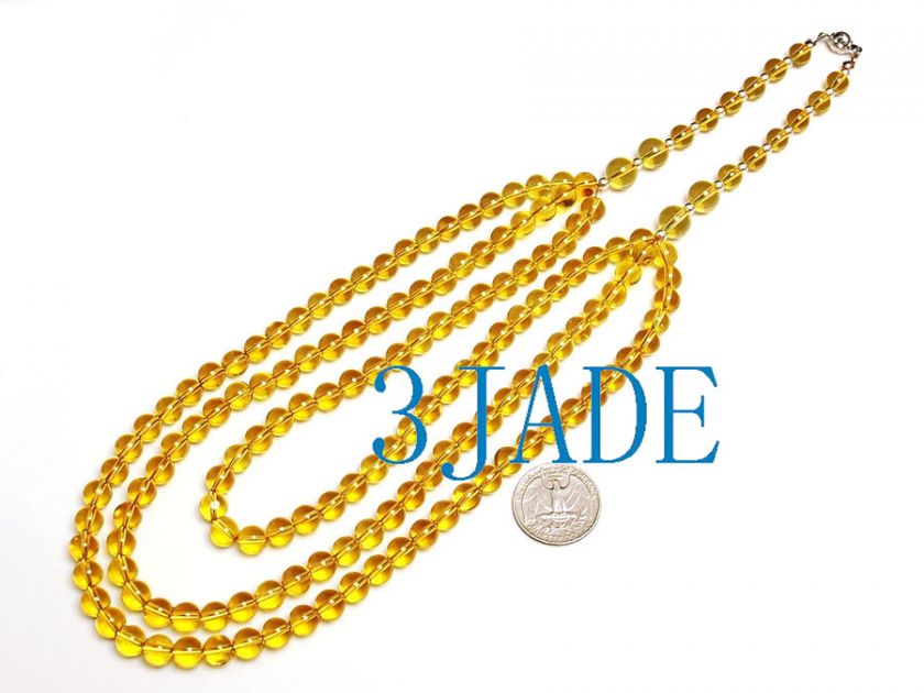 Natural Yellow Crystal 3 Lines Beads Necklace  