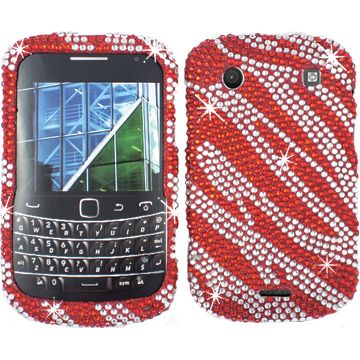 RED ZEBRA DIAMOND BLING CRYSTAL FACEPLATE CASE COVER BLACKBERRY BOLD 