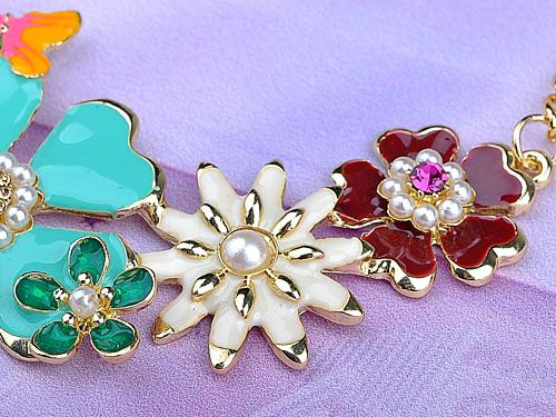 Elegant Enamel Colorful Painted Spring Floral Flower Faux Pearl 