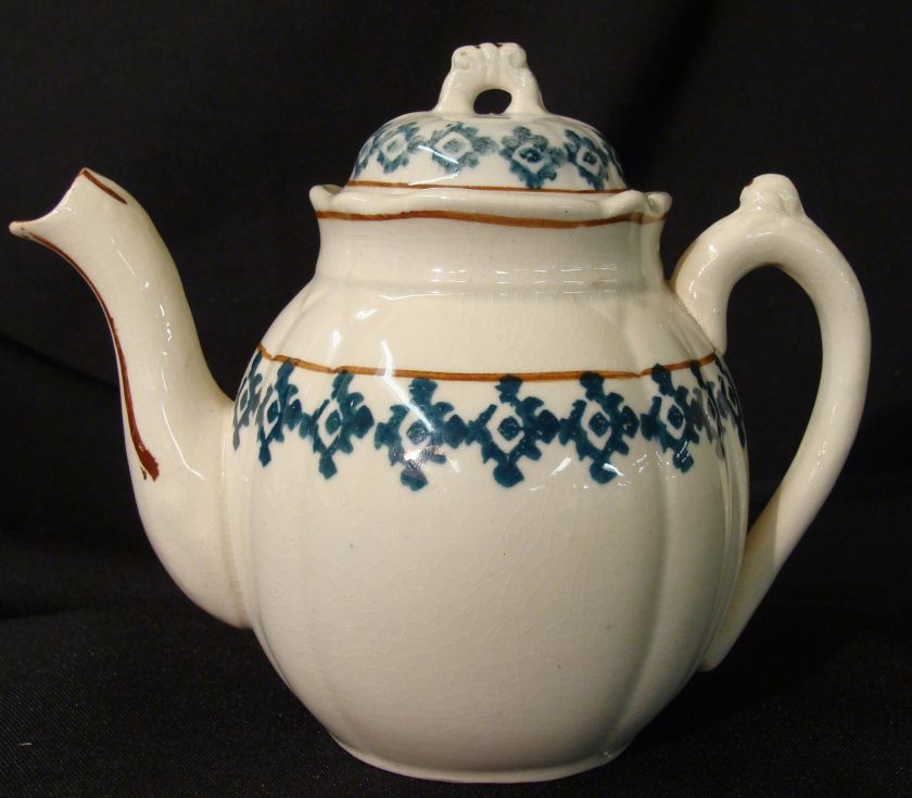 Antique Childrens Tea Staffordshire Transferware Aesthetic Brown Blue 