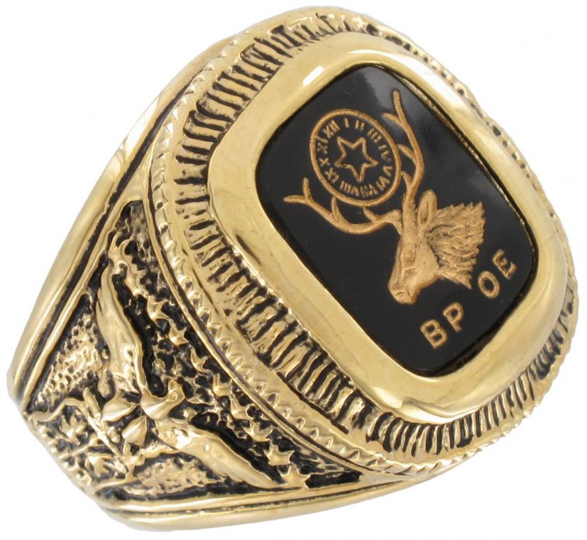 Fraternal BPOE Elks Club Gold GE Black Mens Ring Sz 13  