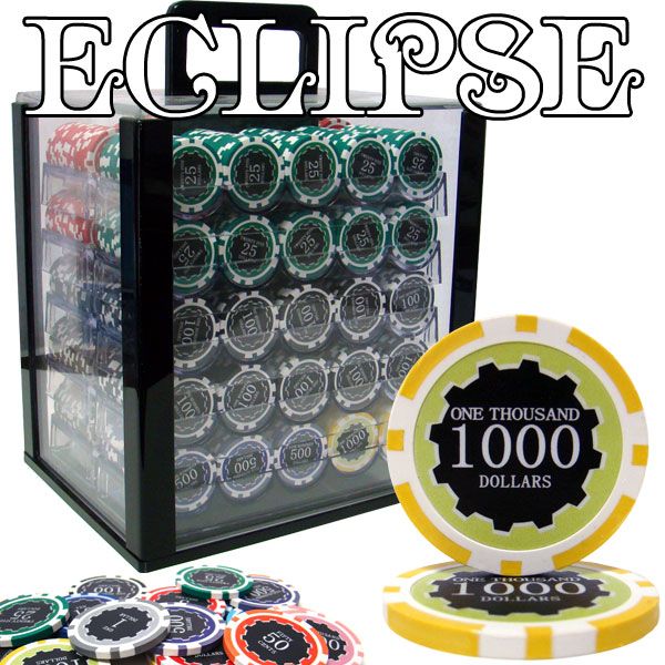 1000 Acrylic Case Eclipse Poker Chip Set 14G FREE BOOK  