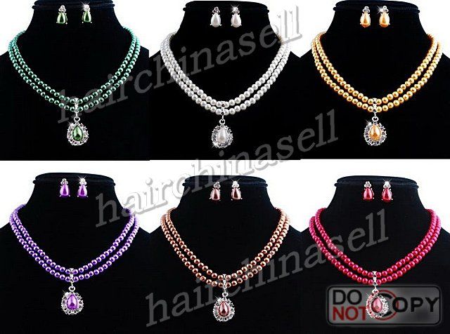 Rhinestone Alloy Imitate Pearl Necklace Earring 6sets Wholesale