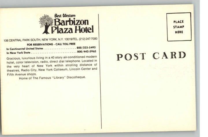 PostcardBest Western Barbizon Plaza HotelNew York City,NY  