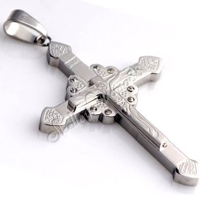 Nice 316L Stainless Steel Pendant Necklace Cross Jesus Silver Color 