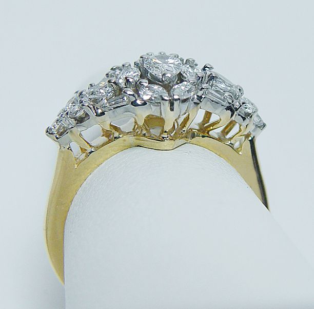 40ct Pear Marquise Baguette Round Diamond Ring 18K Gold Estate 