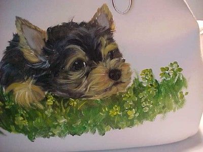 YORKIE PUPPY HANDPAINTED HANDBAG SUPER  