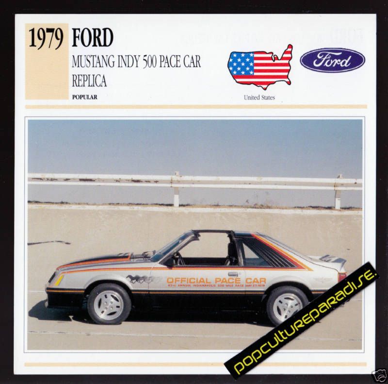 1979 FORD MUSTANG INDY 500 PACE CAR PICTURE SPEC CARD  