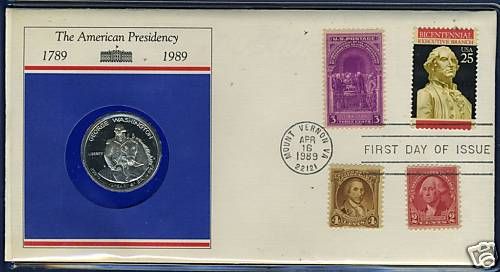 US 200TH ANNIVERSARY OF THE US PRESIDENCY COIN FDC  