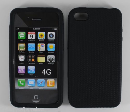 Black Silicone Case + LCD SCREEN Apple iPhone 4 4G 4th  