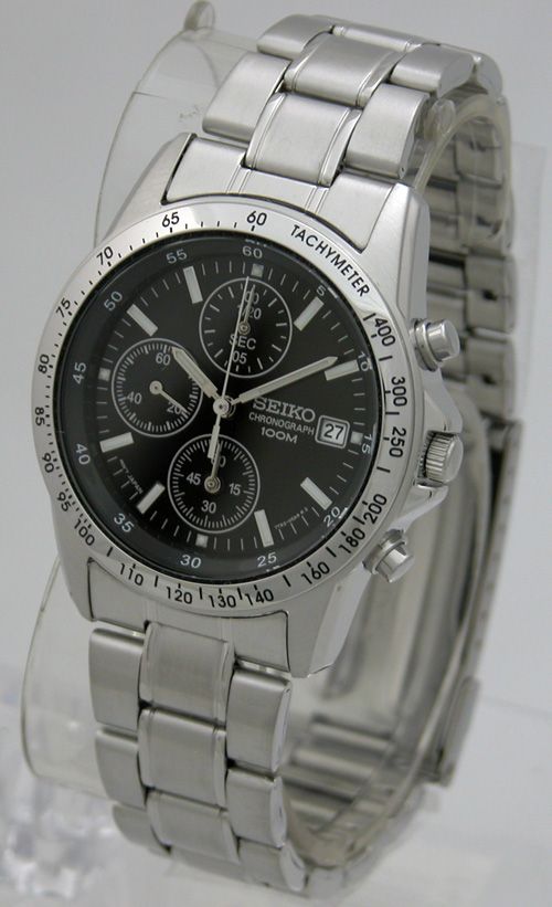 NEW SEIKO TACHYMETER 1/20sec CHRONO SND367PC HARDLEX 100M MENS WATCH 