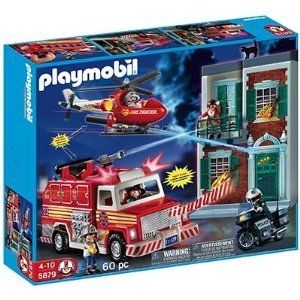 Playmobil #5879 Fire Truck Helicopter Rescue Set New  