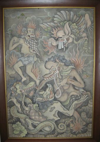 Mid Century INDONESIAN Intricate BALINESE Painting BALI Art SIGNED Wj 