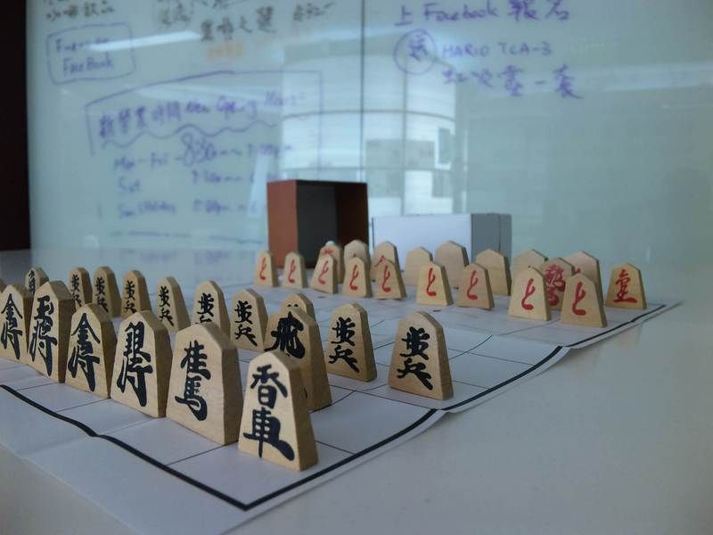 Japanese Chess, Shogi, paper chessboard, wooden pieces, with playing 