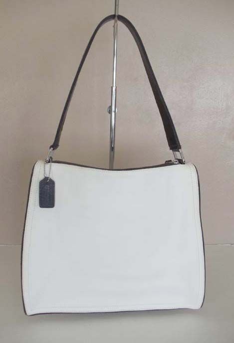 COACH Vtg White Leather w Black Trim Hobo Bag Purse #6143  