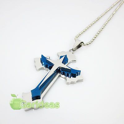   Stainless Steel Wing Multi Cross Chain Pendant Necklace Item ID3451