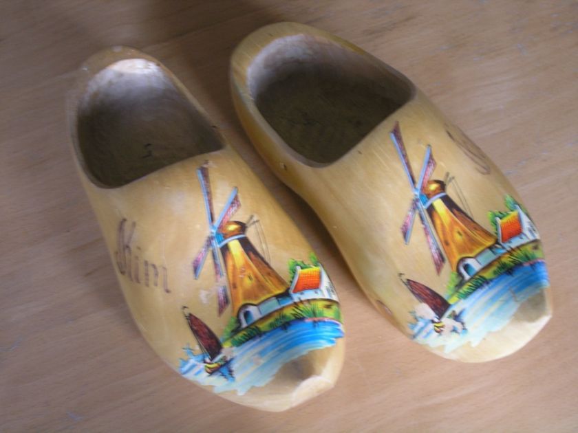 Vintage Large Authentic Dutch Wooden Clogs Clompen Shoes Holland 