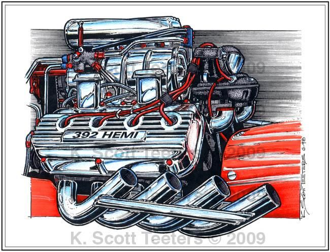 Chrysler 392 Hemi Drag Racing Engine Color Print  