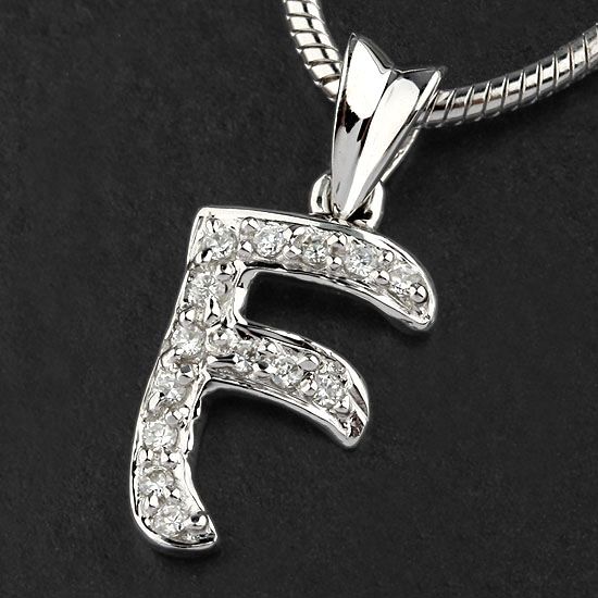 New Women/Men 925 Sterling Silver CZ Initial Letter F Pendants  