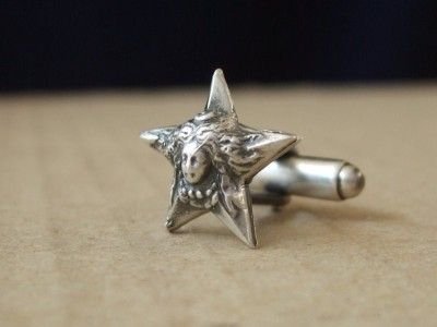 NEW Silver Vintage French Star & Female Face Cufflinks  