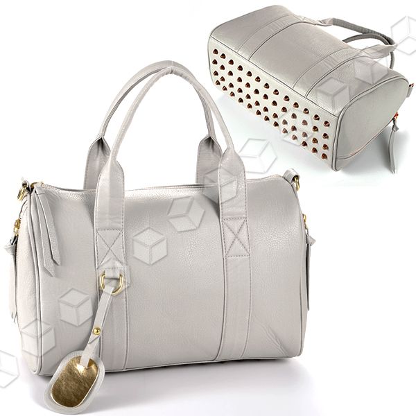 Grey Celebrity Stud Studded Bottom Duffel Tote bag HandBag