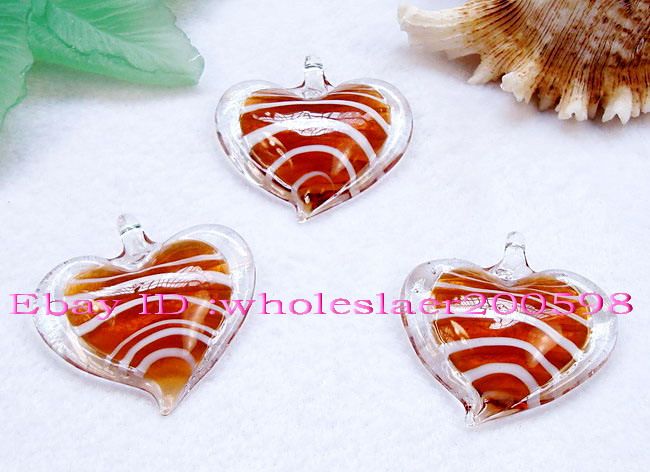 WHOLESALE 14PCS 47*45MM Heart Lampwork Glass Pendants  