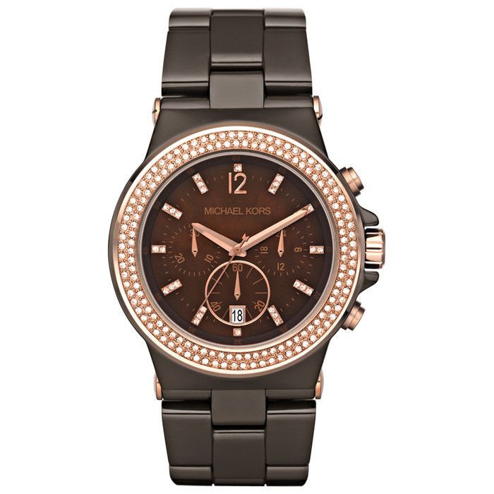 NEW Michael Kors MK5518 Runway Chocolate Ceramic Espresso Chrono Watch 