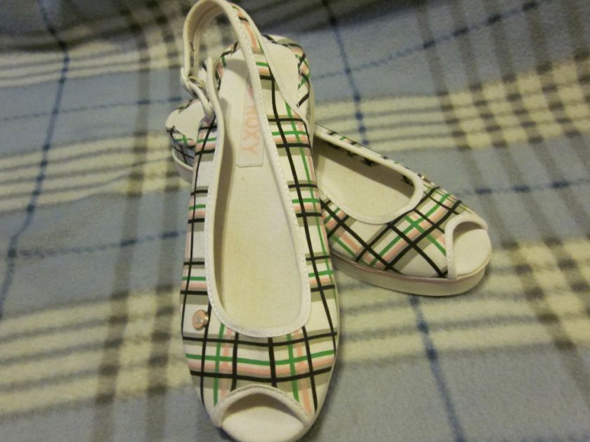 NWT ROXY 8 White Plaid Canvas Tennis Shoe Bottom Sandal  