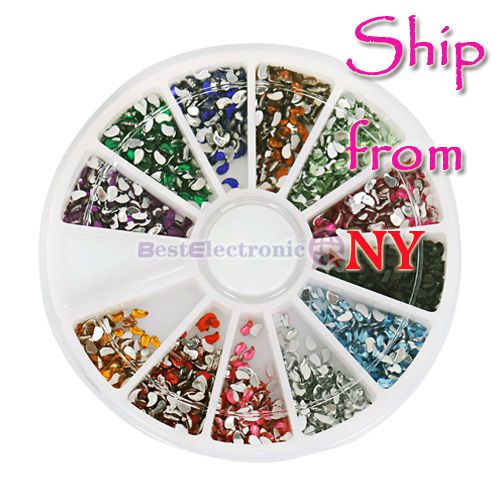   Art Glitter Tips Rhinestones Tadpoles Gems 2.0mm Wheel 12 Color  