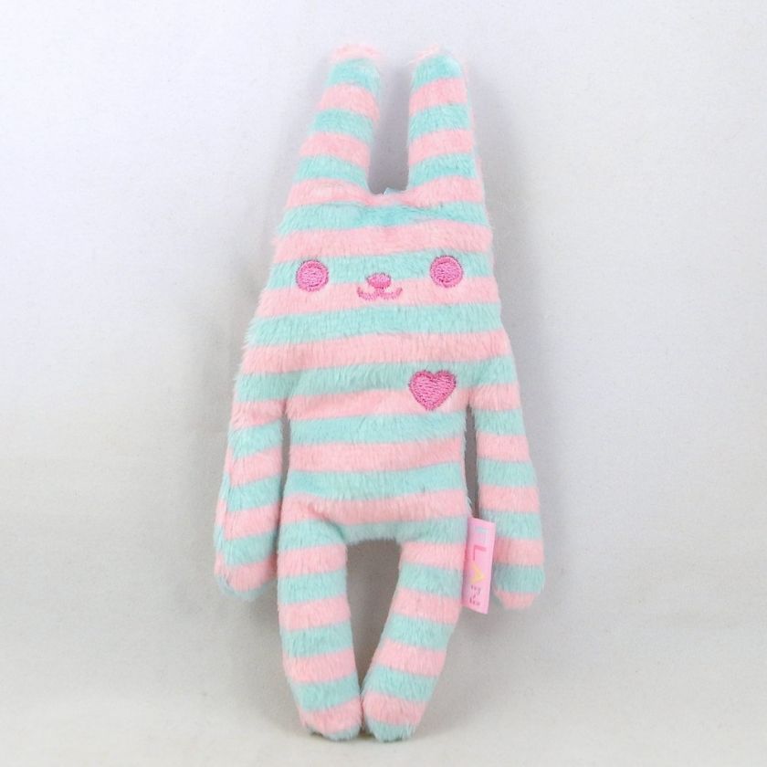 Amuse Japan FLAN Softy Mascot Plush Stuffed Toy Pink Blue Stripe 6 