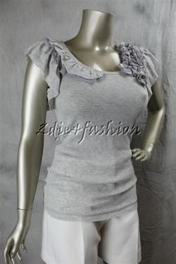 New LULUVIA Gray Flower Rosette Flower Raw Edge Trim Ruffle Stretchy 