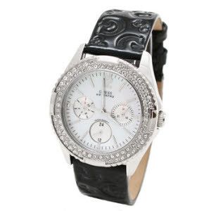 GUESS CHRONO BLACK LEATHER+CRYSTAL+MOP+WATERPRO G96022L  