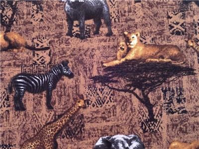   Fabric BTY Lions Elephant Rhino Wildlife Zebra Water Buffalo  