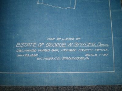 1932 ESTATE GEORGE W SNYDER DELAWARE WATER GAP PA. MAP  