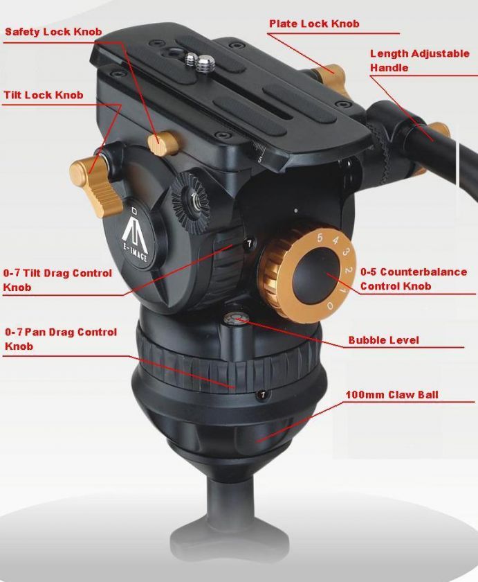 grades adjustable pan & tilt fluid drag control.100mm(4 