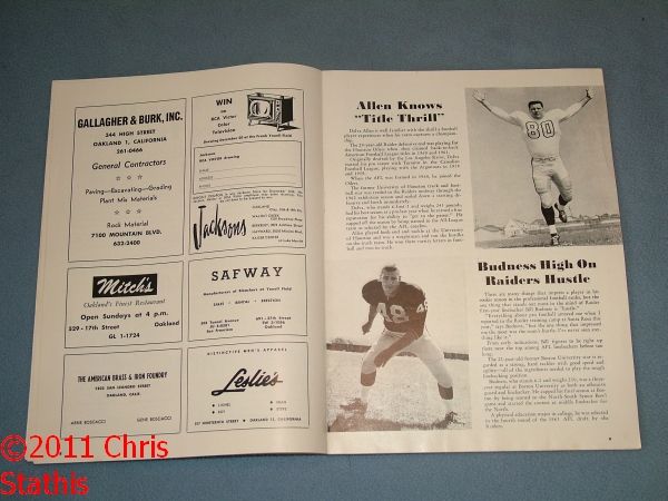 1964 AFL Oakland Raiders vs KC Chiefs Al Davis Head Coach & Cover With 