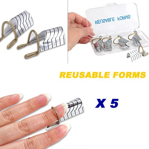 NEW 5x Reusable Nail Forms for UV Gel Builder Nail Art  