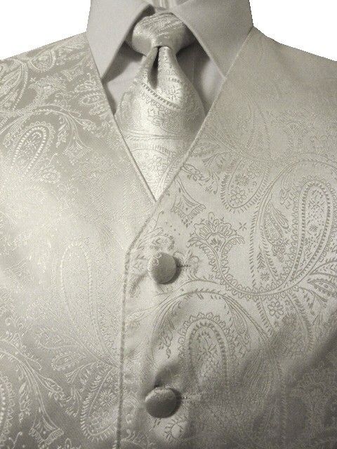 NAPOLI ITALY VEST w NECK TIE LIGHT IVORY PAISLEY XL  