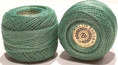 ALTIN BASAK METALLIC CROCHET COTTON THREAD GREEN GOLD   2 x 20gr 