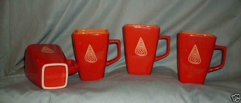 DISARONNO, RED ORANGE MUGS, 4 SQ, SET OF 4  