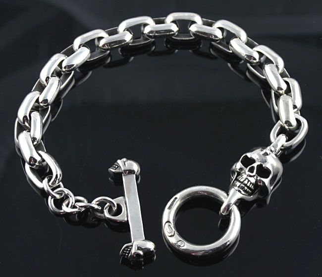 MUSCLE SKULL BIG STERLING SILVER CHAIN BRACELET 8  