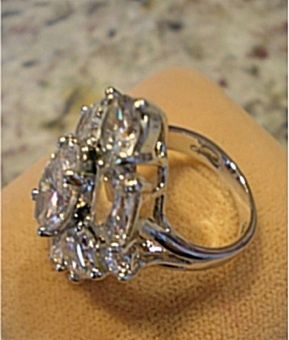 Farrah Fawcett Ring 20 CT 925 Marquise Cluster Signed Charlies Angels 