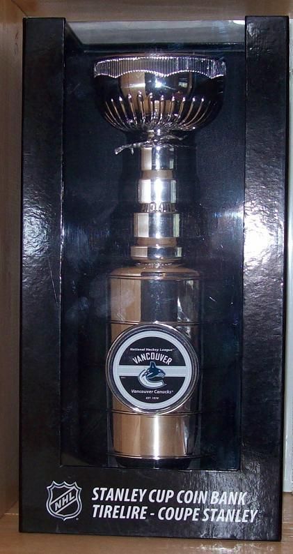 NHL Collectable Vancouver Canucks Stanley Cup Replica Coin Bank NEW 