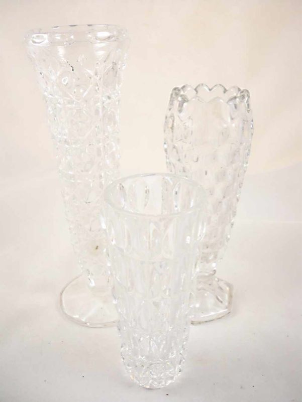 Antique Victorian Leaded Glass Bud Vase Trio Unique 3  