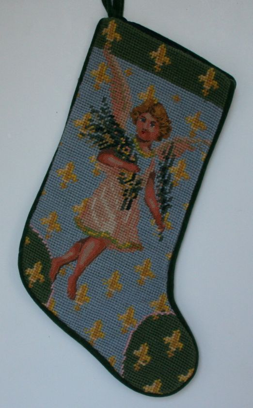 Needlepoint Wool ANGEL FLEUR DI LIS Christmas Stocking  